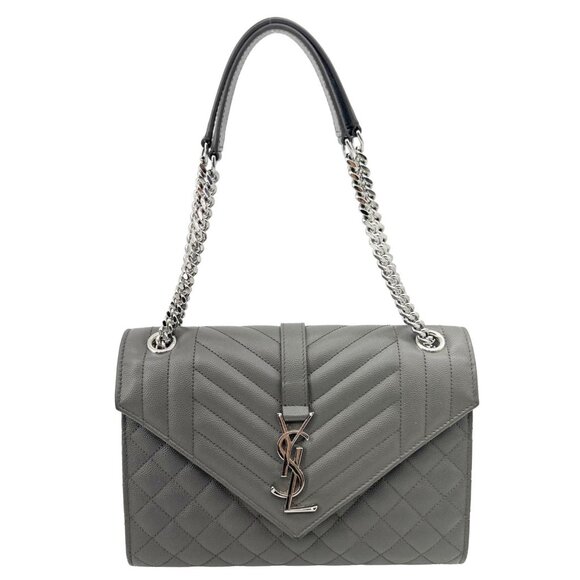 Yves Saint Laurent Handbags - Yves Saint Laurent  Envelope Grain De Poudre Leather Shoulder Bag Grey